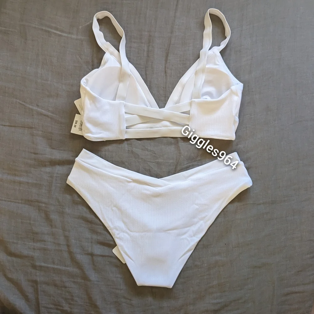 L*Space Vera Pratt Bikini Set Bougainvillea White Rib